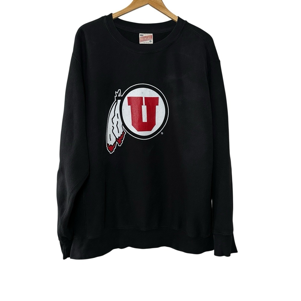 VTG Utah Utes‎ Sweatshirt XL Black Crewneck MV Sport Pro-Weave NCAA Streetwear